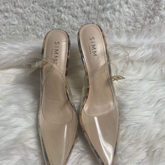 SIMMI London clear plastic sling back Leopard prints trim and heels Size 8 - Picture 3 of 8